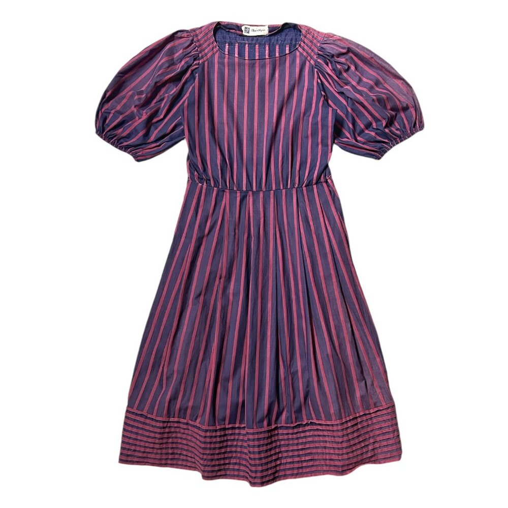 70s vintage Albert Nipon Stripe Dress Puff sleeves faded cotton cottage preppy.